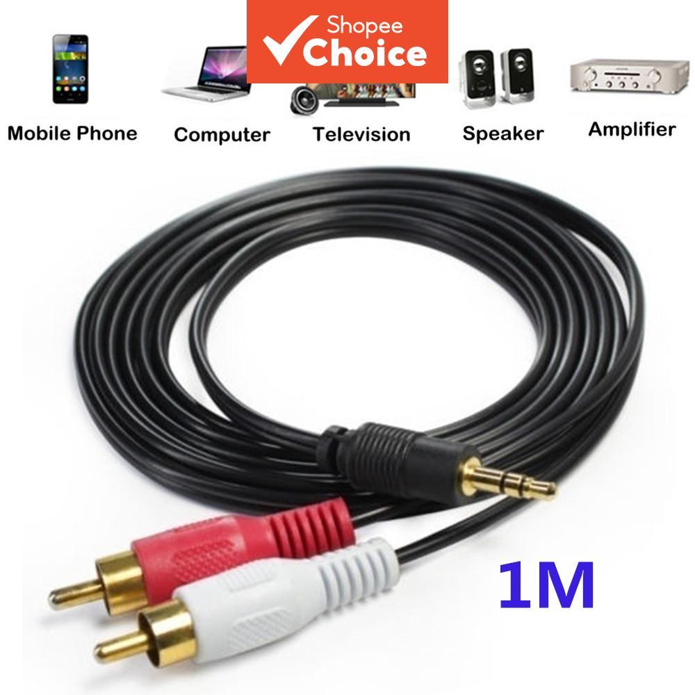 แจ็ค 3.5 มม. Aux ถึง 2 สายอะแดปเตอร์ RCA 1M Video Converter สเตอริโอ Y Splitter สายไฟ