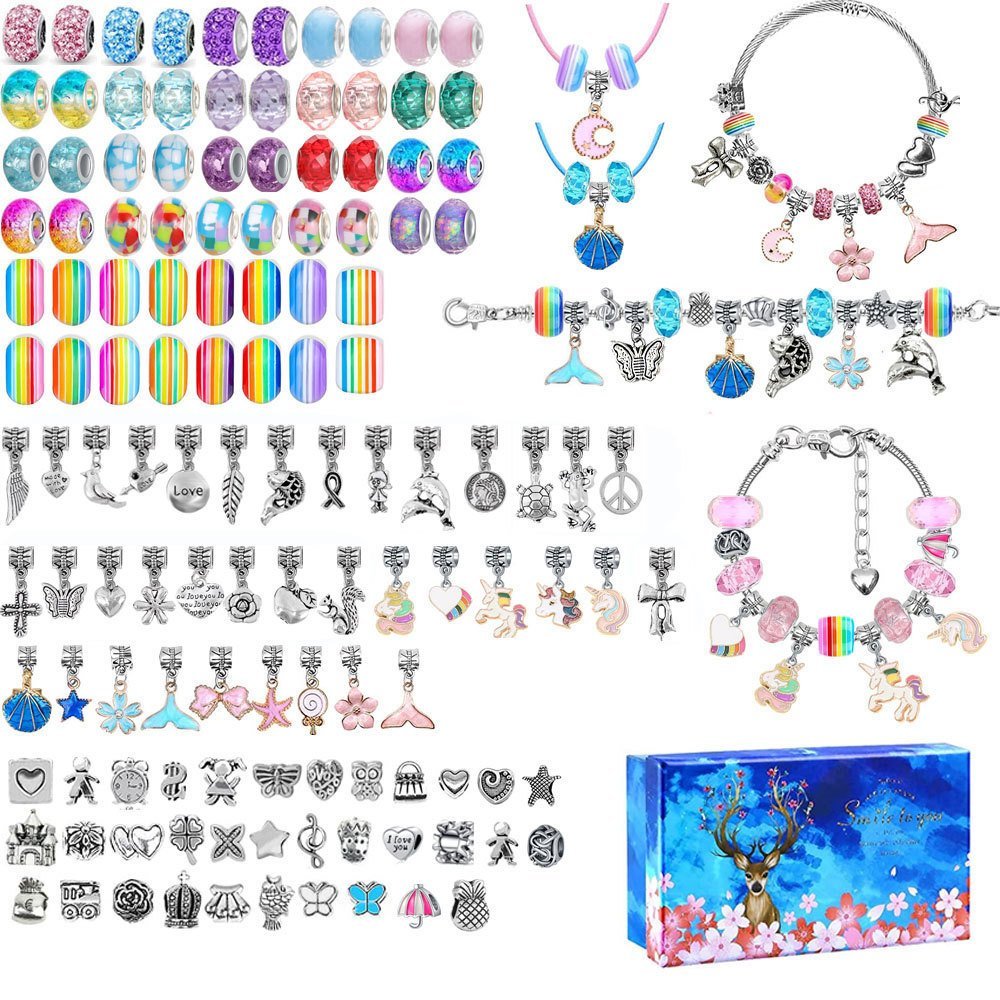 เด็ก Creative pcs ลูกปัดฟรี Unicorn Ocean diy ชุดวันหยุดกล่องสร้อยข้อมือสร้อยคอของขวัญ 135 S2LB
