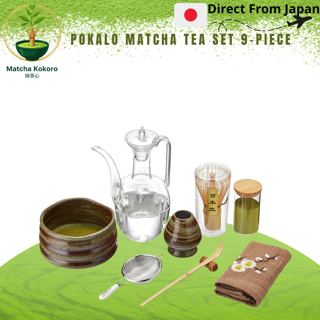 Pokalo Matcha Tea Set 9-Piece – Bowl, Chasen, Chashaku, Sifter, Cloth, Teapot – ชุดชาเขียว มัทฉะ