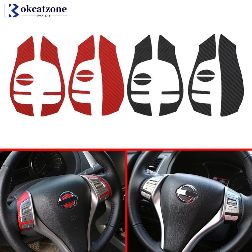 OKCATZONE รถคาร์บอนไฟเบอร์พวงมาลัยตกแต่งสติกเกอร์สําหรับ Nissan X-trail Xtrail T32 Qashqai J11 Teana