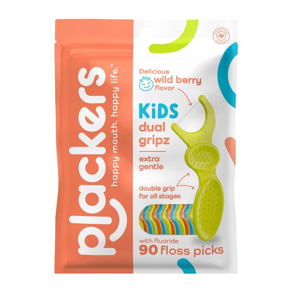 ไหมขัดฟันแบบมีด้ามจับสำหรับเด็ก 1 ห่อ บรรจุ 90 ชิ้น Plackers Kids Flossers รสผลไม้