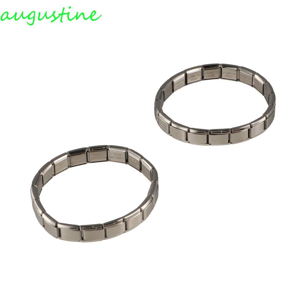 AUGUSTINE Italian สร้อยข้อมือสแตนเลสยืดหยุ่น ขนาด 9 มม. เครื่องประดับแฟชั่นสำหรับผู้ชาย