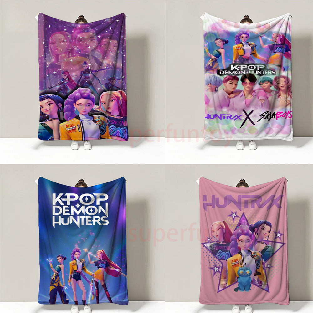 Kpop Demon Girl Group ผ้าห่มออกแบบขนแกะนุ่ม Minky Sherpa โยน Cozy อะนิเมะ Gamer ผ้าห่มที่ไม่ซ้ํากันคริสต์มาสของขวัญผ้าห่ม Gaming