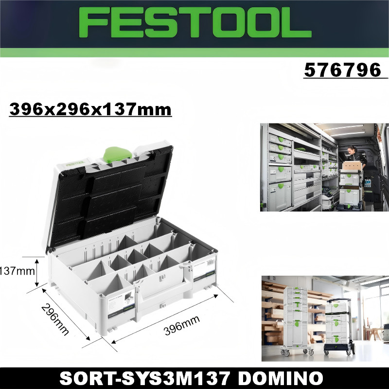 FESTOOL 576796 Systainer กล่องเครื่องมือ 39.6x29.6x13.7 ซม.T-Loc Storage Organizer 3 ช่อง 11 Divider