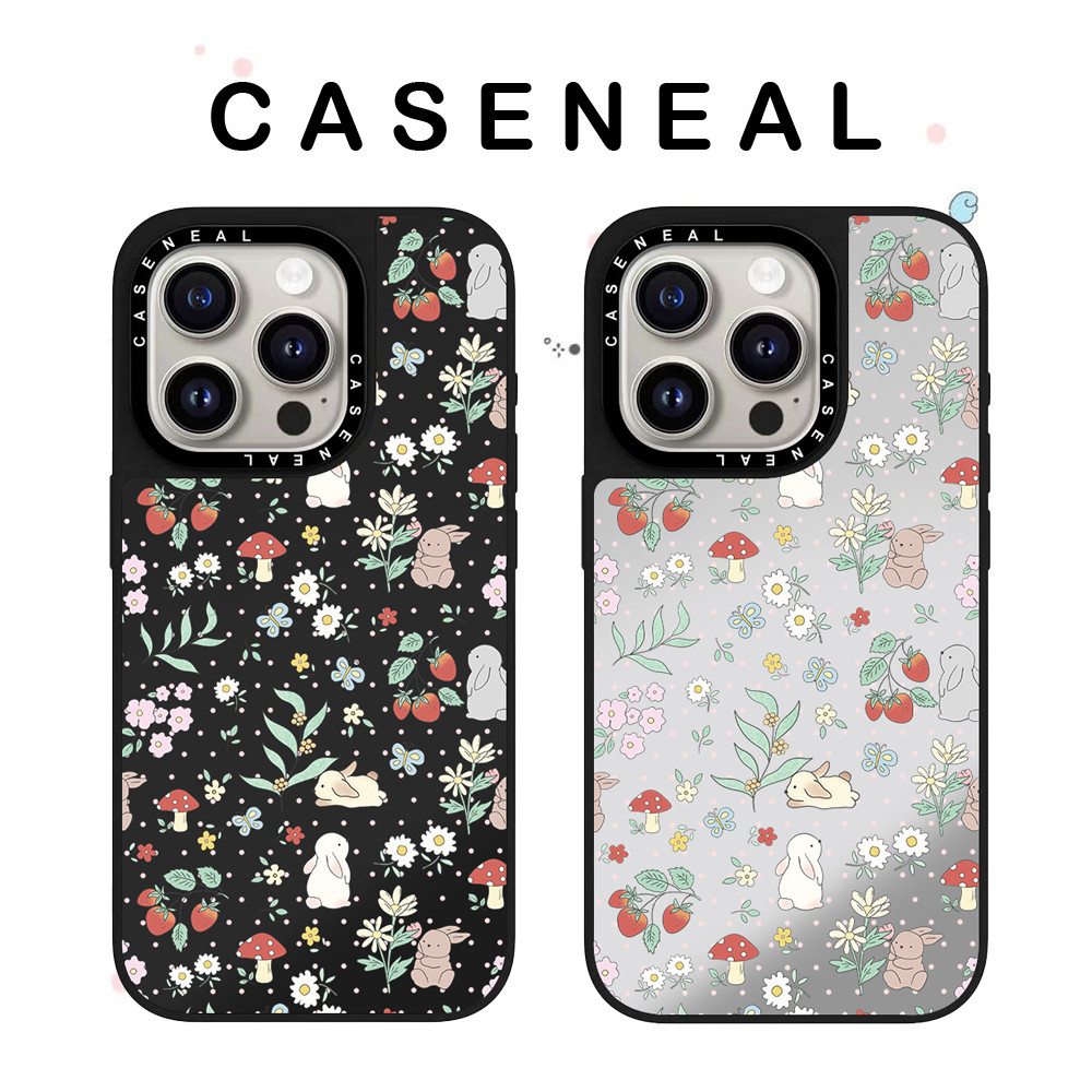 CASENEAL กระต่ายเห็ดดอกไม้กระจกโปร่งใสเคสโทรศัพท์เหมาะสําหรับiPhone 17ProMax 17pro 17 air 16promax 16 15promax 15 14promax 13 13Promaxแฟชั่นAnti Drop Hard Case