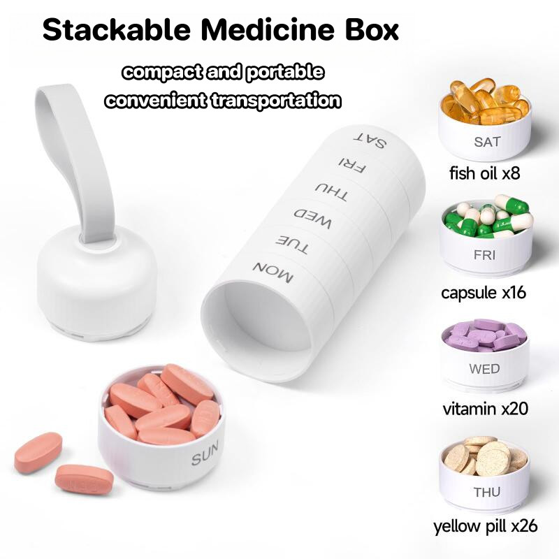 7 วัน BPA Free Pill Organizer กล่องเก็บยา 7 วัน BPA Free พกพาเดินทาง วางซ้อนได้ 1 ครั้งต่อวัน