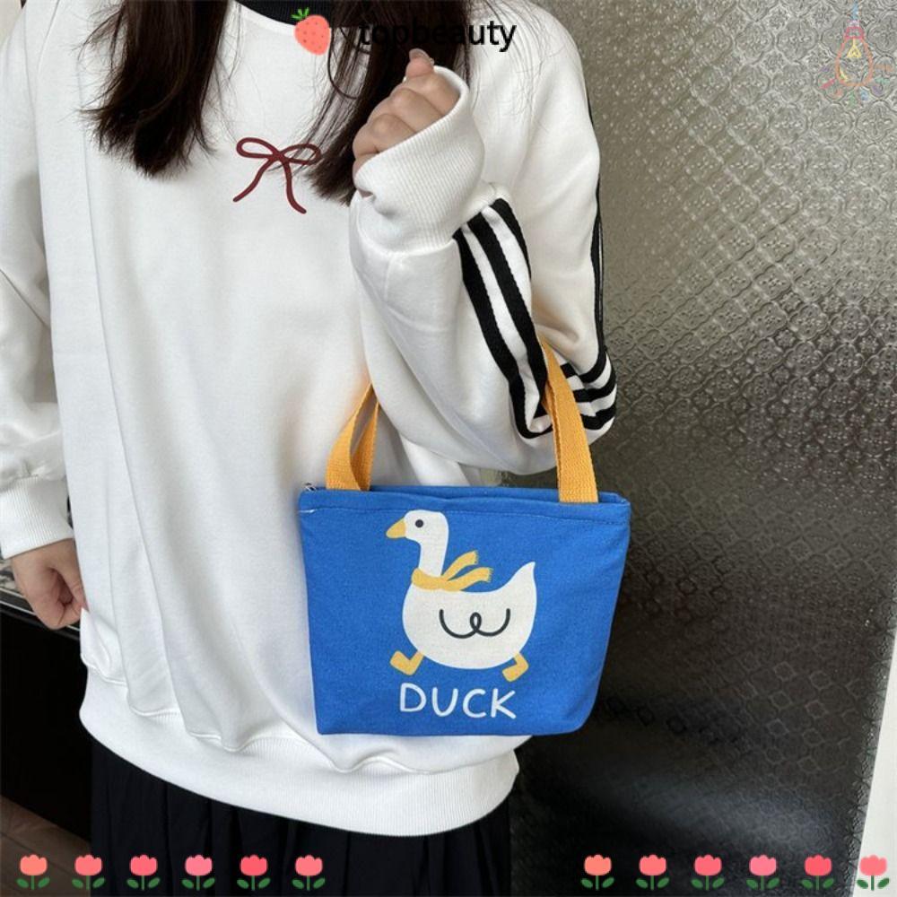 ท็อปบิวตี้ กระเป๋าถือผู้หญิงกระเป๋าผ้าใบขนาดเล็กแบบพกพาการ์ตูนสไตล์เกาหลีถุงอาหารกลางวัน