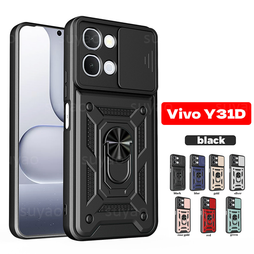 สําหรับVivo Y31D 2026 เคสโทรศัพท์แหวนผู้ถือปลอกVivoY31D Pro VivoY31DProเลนส์Push-Pullสไลด์กล้องเกราะป้องกันกันชนกันกระแทกขอบนุ่มฮาร์ดพีซีปกหลัง