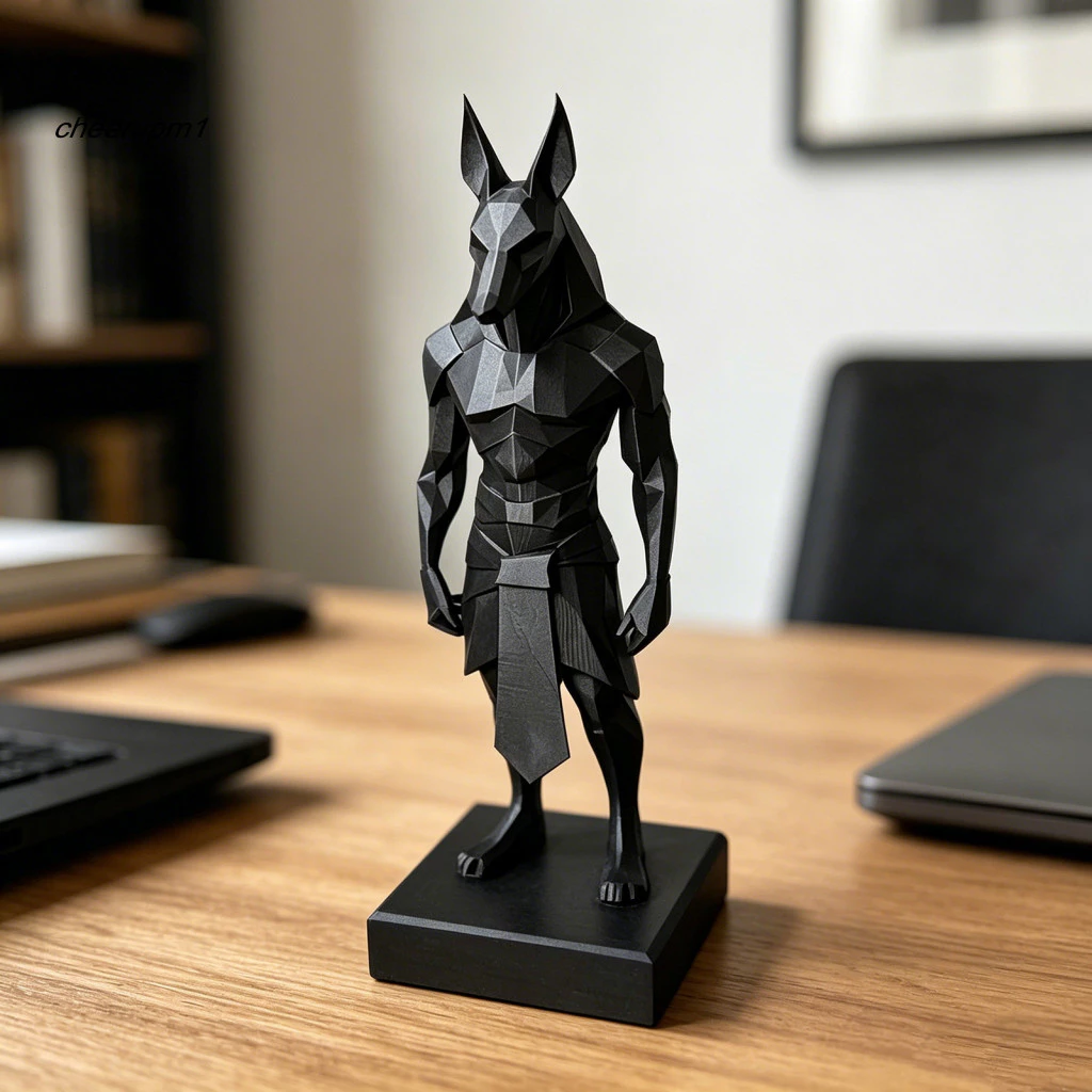 CHEER Anubis เครื่องประดับ Minimalist Anubis ตกแต่ง 3d พิมพ์ Anubis รูปปั้นตกแต่งโต๊ะ – สีดําด้าน Minimalist Low-poly Design ฐานสี่เหลี่ยมมั่นคงเหมาะสําหรับโฮมออฟฟิศ Study