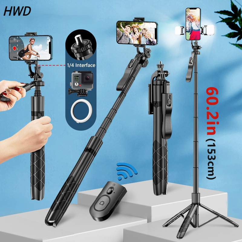 HWD L16 1530 มม.ไร้สาย Selfie Stick ขาตั้งกล้องพับ Monopod สําหรับกล้อง Gopro Action สมาร์ทโฟน Balance Steady ยิงสด