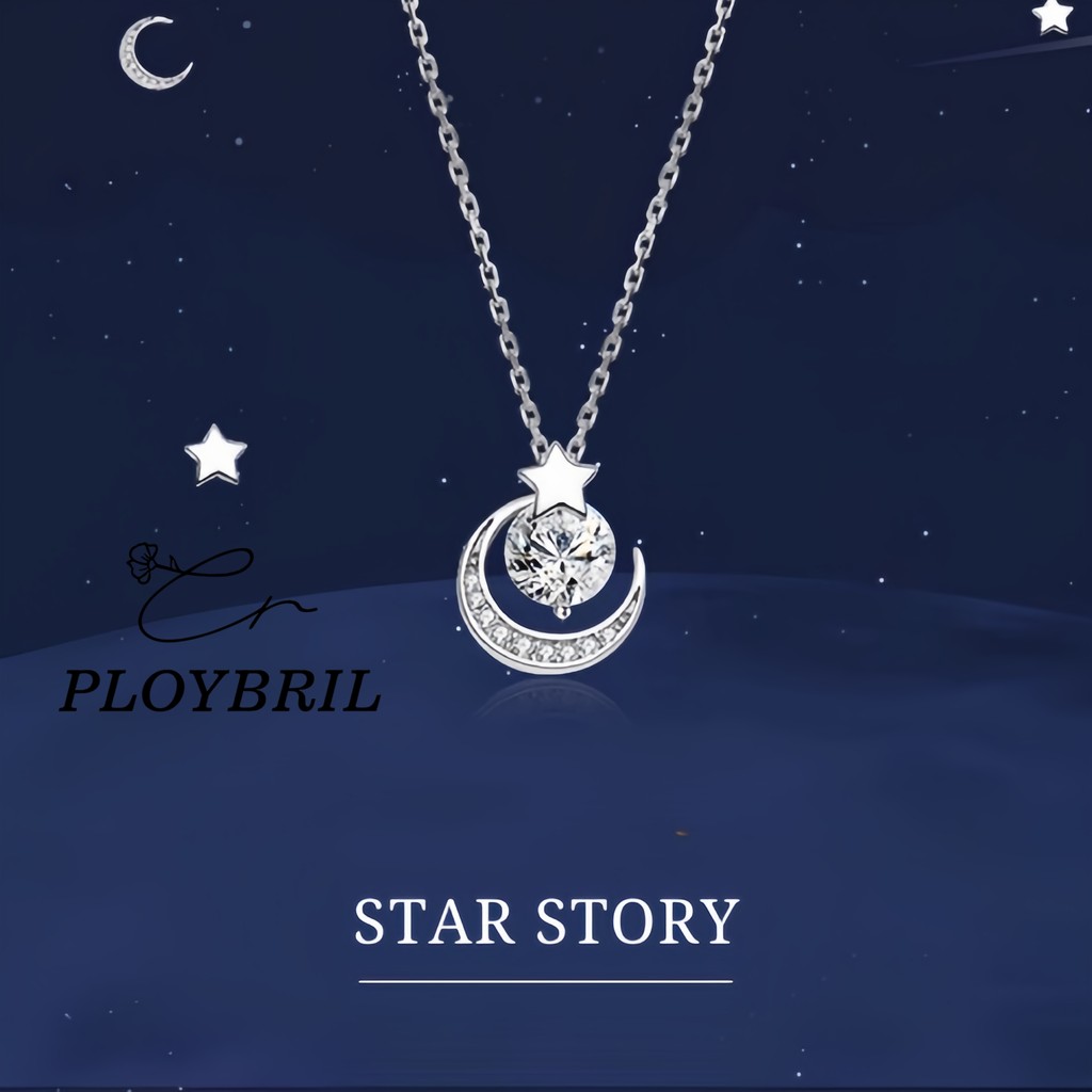 PLOYBRIL💕พร้อมส่ง สร้อยเงิน Star Story สร้อยจี้เพชร สร้อยแฟชั่น สไตล์เกาหลี สร้อยคอเงินแท้ สร้อยคอเงิน X069
