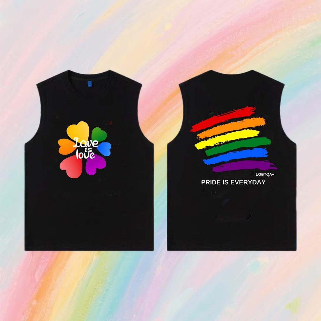 เสื้อกล้ามผ้าฝ้าย 100% ลายกราฟิกดอกไม้สายรุ้งน่ารัก ทั้งผู้ชายและผู้หญิง ใส่สบายระบายอากาศดี สไตล์สตรีท S-3XL