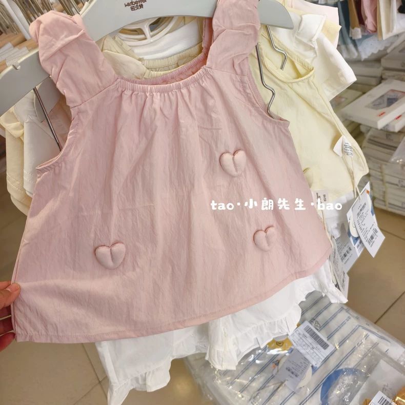 สาวฤดูร้อนสไตล์บาง 3D Love Heart เสื้อแขนกุดเสื้อยืดเด็กผ้าฝ้ายแท้สามมิติ Love Camisole