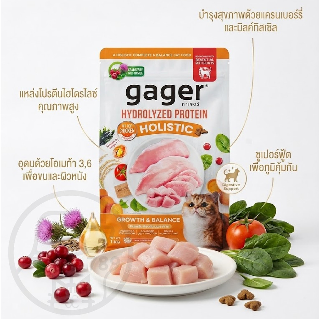 Gager กาเจอร์ อาหารแมว รสไก่ สูตร Growth&Balance 1Kg