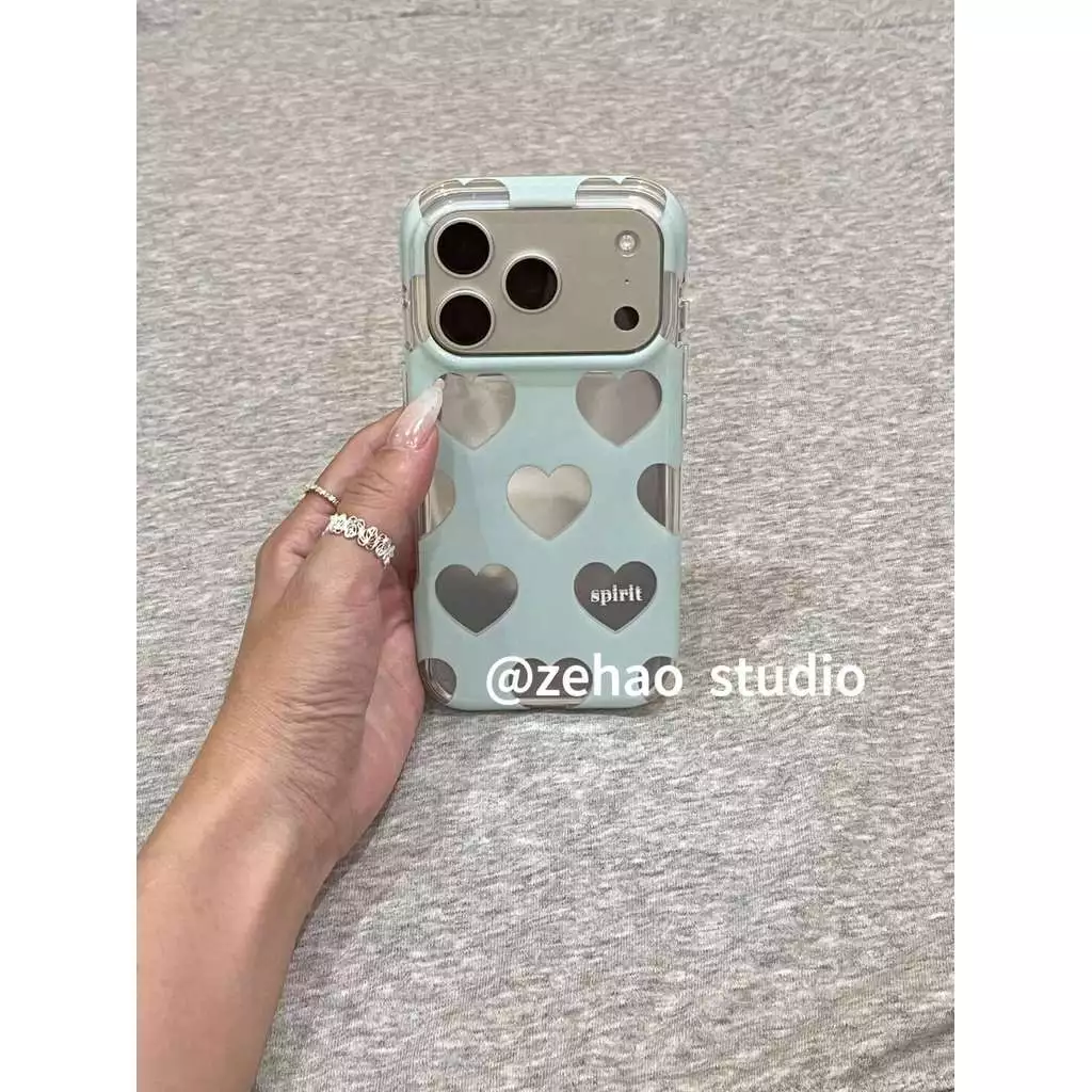 เคสโทรศัพท์ Sky Blue Heart ข้อความกันกระแทกสไตล์เกาหลีสําหรับ iPhone 17 Pro Max 16 Pro Max 15 Pro Max 14 Pro Max