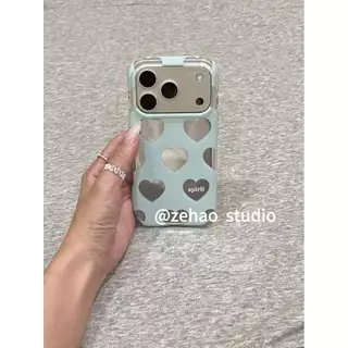 เคสโทรศัพท์ Sky Blue Heart ข้อความกันกระแทกสไตล์เกาหลีสําหรับ iPhone 17 Pro Max 16 Pro Max 15 Pro Max 14 Pro Max