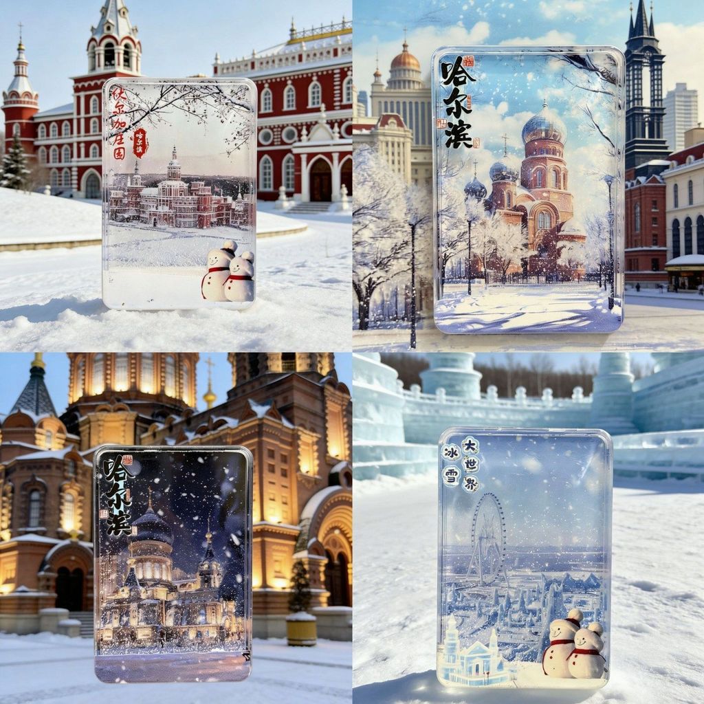 Halbin Ice Snow Big World Glitter สติกเกอร์ตู้เย็น Sophia Cathedral หิมะทิวทัศน์สติกเกอร์ตู้เย็นของที่ระลึกท่องเที่ยว 5.17