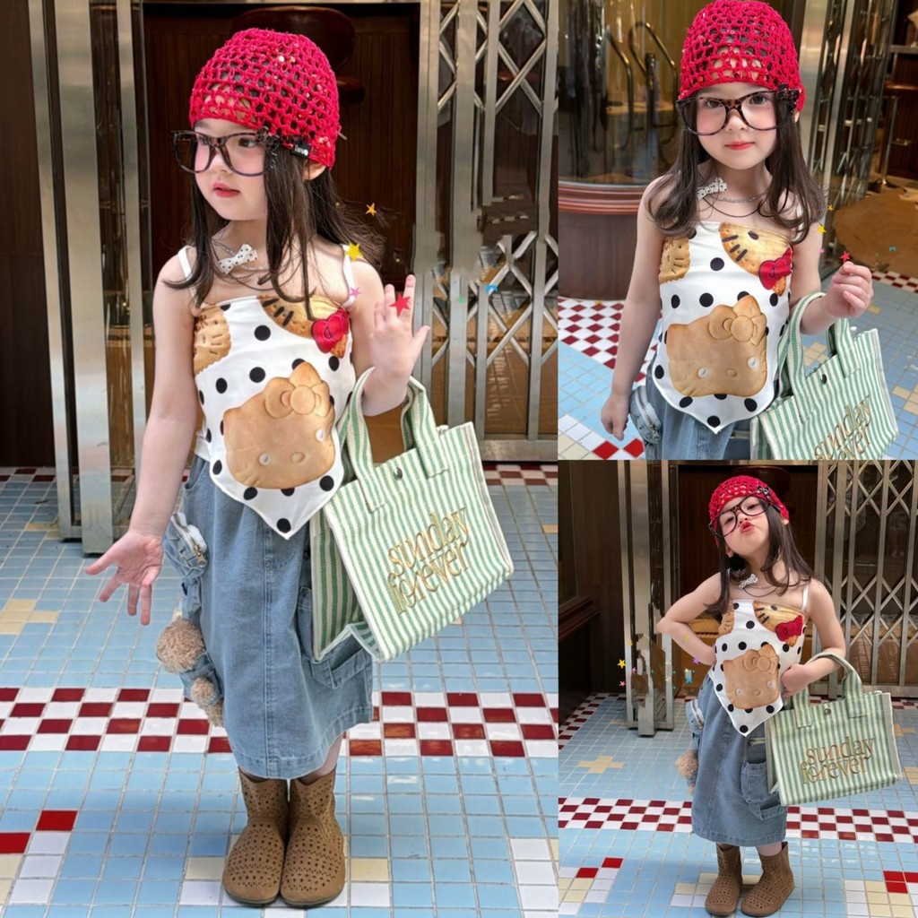 PRETTY BABY เสื้อเด็ก เสื้อสายเดี่ยว สม็อคด้านหลัง ลายคิตตี้คุกกี้ (2225)