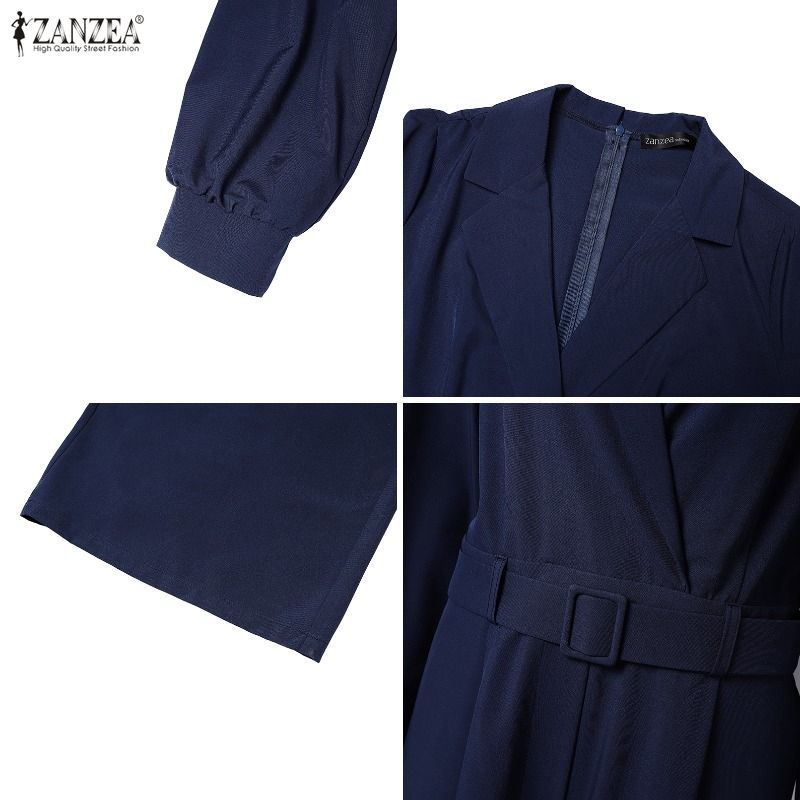 ZANZEA Celmia ผู้หญิง OL แฟชั่นลําลองคอปกแขนยาวเอว-Fitted ไม่มีเข็มขัดจั๊มสูทขากว้าง — صورة 8