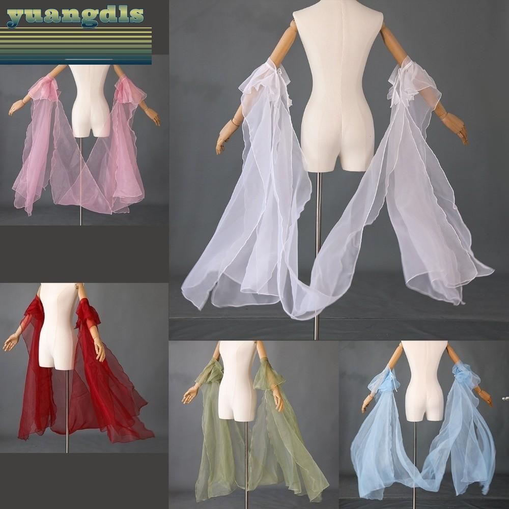 YUANG Hanfu Water Sleeves, Chinese Lace Up Flowing Fairy Lace Shawl, Classical Organza Arm Sleeve Women Dance Costume