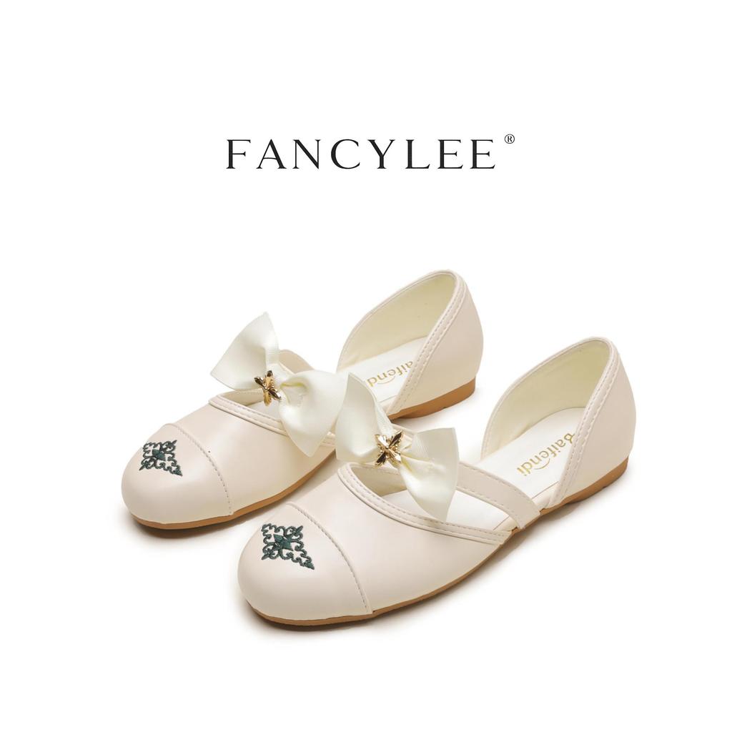 【ส่งจากไทย】Fancylee 020 Mary Jane  รองเท้าแมรี่เจนผู้หญิง สไตล์เกาหลี วินเทจ โบว์ปักลาย รองเท้าแบนพื้นนิ่ม ใส่สบาย สำหรับทำงาน ไซส์35-40
