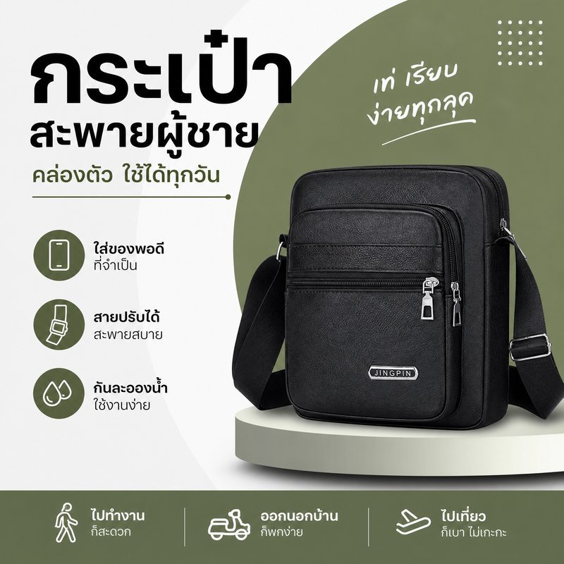 กระเป๋าสะพายผู้ชาย กระเป๋าไหล่ ผ้าอ็อกซ์ฟอร์ด กันน้ำ หลายช่อง ใส่แท็บเล็ต เดินทาง ทำงาน