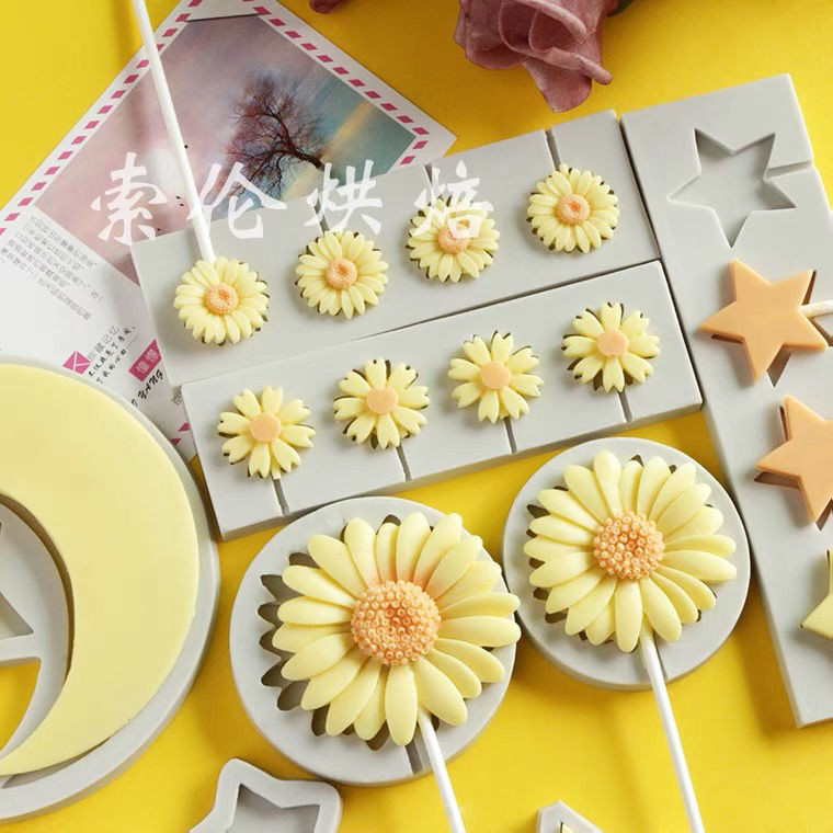 [Xiaohongshu แนะนํา] Daisy Flower Lollipop แม่พิมพ์ซิลิโคน Star Mickey Crown DI Y Creative Chocolate
