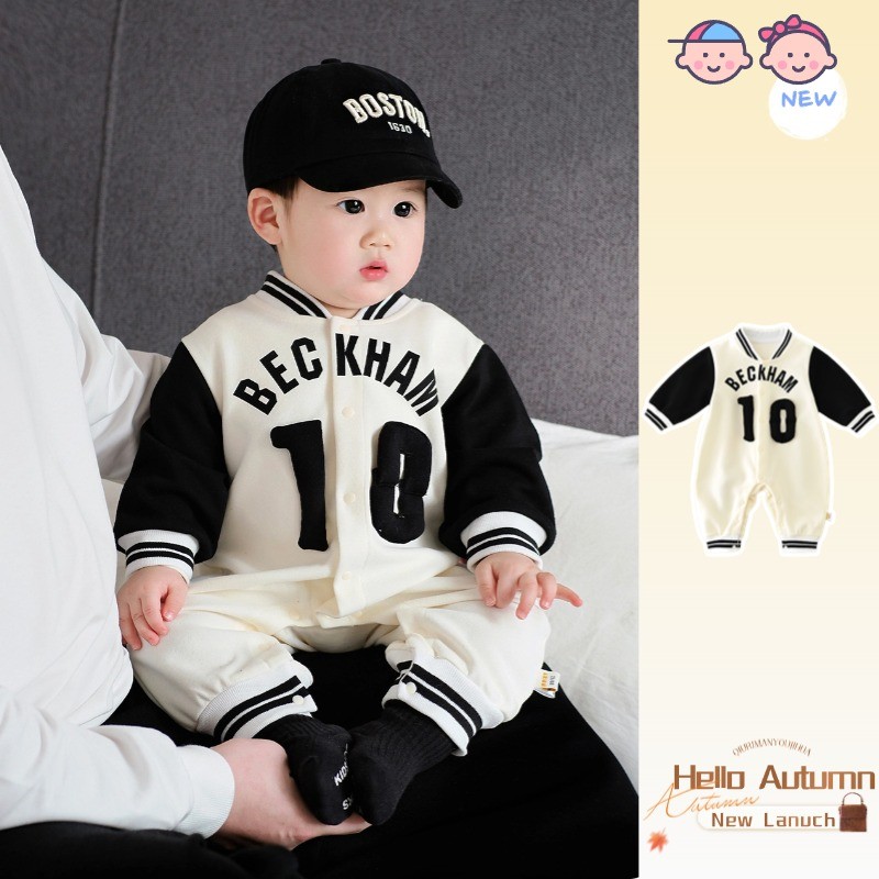 บอดี้สูทแขนยาวสำหรับเด็กเล็กทั้งสองเพศ อายุ 0-28 เดือน ทำจากผ้าฝ้ายแท้ สินค้าสำหรับฤดูใบไม้ร่วงและหน