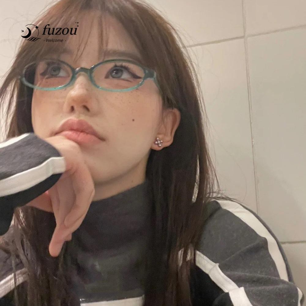 FUZOU Anti Blue-ray Glasses, Y2K Retro Oval Glasses, Ultralight Lightweight Ins Leopard Print Small 