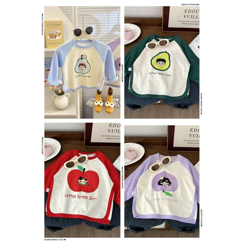 เสื้อแขนยาวเด็ก เสื้อยืดแขนยาว คอกลม พิมพ์ลายน่ารัก Size 80-110 cm🍓สินค้าใหม่พร้อมส่งจากไทยจ้า🍓🍓