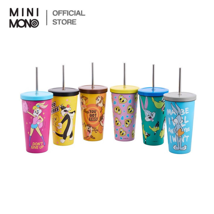 Mini Mono แก้วน้ำพร้อมหลอด ขนาด 450 มล. ลาย Looney Toon