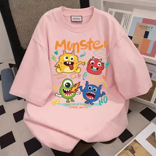 ChillTee📦เสื้อน่ารักoversizeอเมริกัน คอกลมT-shirt ผ้าCottonแขนสั้น ใส่สบาย ไม่ต้องรีด unisexพิมพ์ลาย "Monster"【COD】