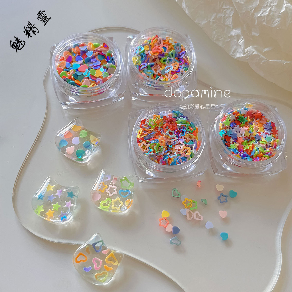 แพทช์อุปกรณ์ทําเล็บ Dopamine Star Heart แผ่นแปะเล็บดาวห้าแฉกกลวงสีสันสดใส