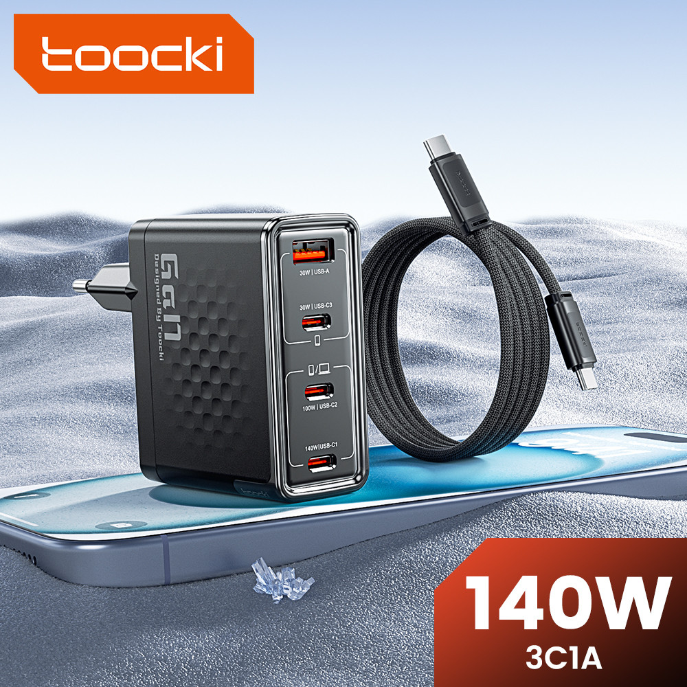 Toocki 140W USB Type C GaN Charger 3C1A สี่พอร์ตประเภท C PD3.1 QC3.0 เดสก์ท็อปสถานีชาร์จอะแดปเตอร์ 2
