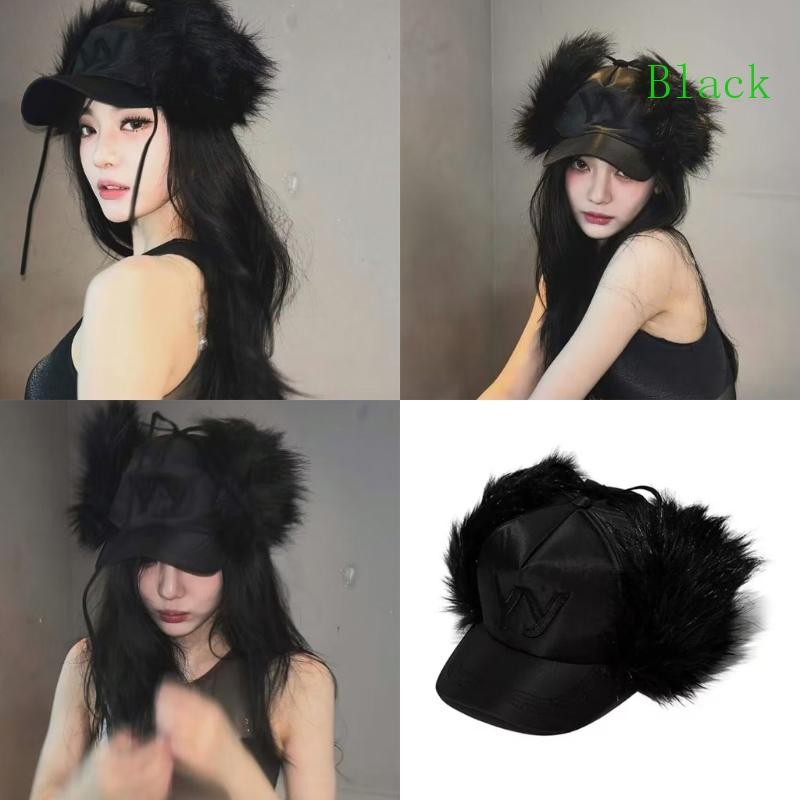 BLACK Furry Head Wrap Furry ลูกแมว Soft Thicken หมวกสําหรับผู้หญิงสวมใส่กลางแจ้ง Thicken หูสําหรับกี