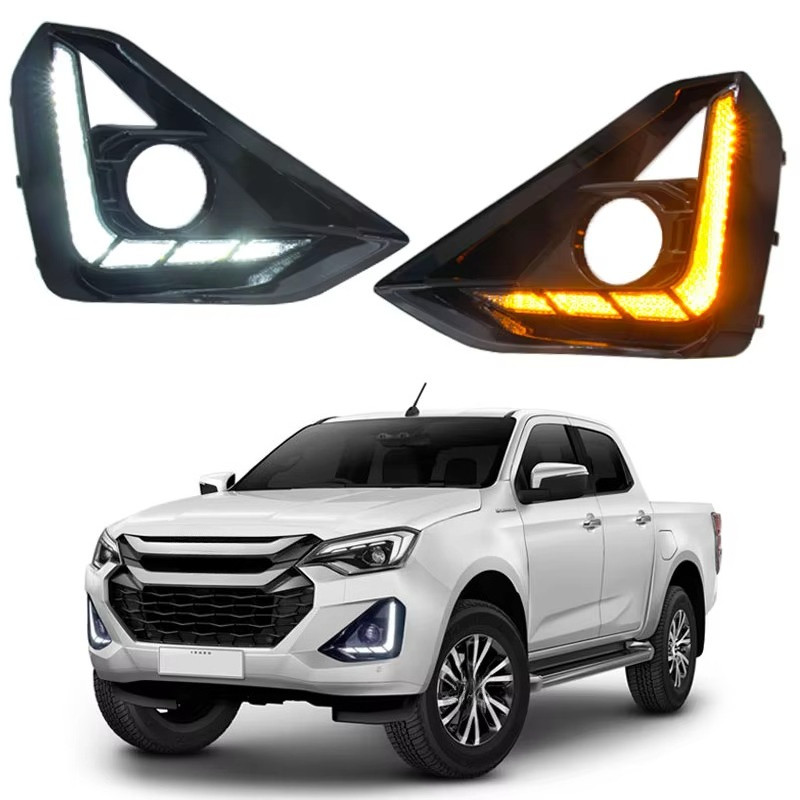 Led ไฟวิ่งกลางวันหมอกสําหรับ Isuzu D-MAX Dmax 2023 2024 2025 DRL ไฟเลี้ยว Amber ขับรถหมอกโคมไฟฝาครอบ Daylight