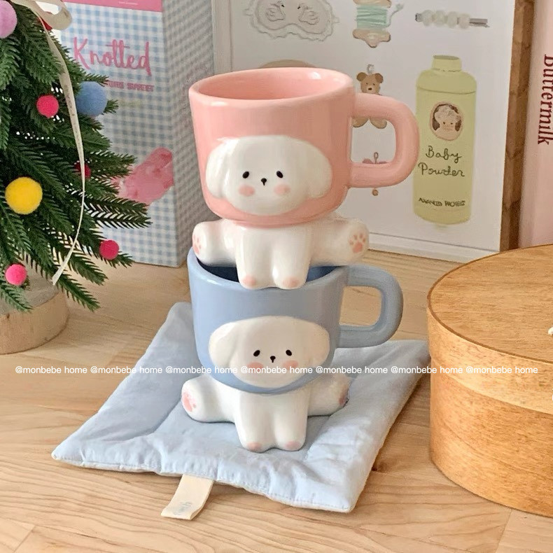 แก้วนม แก้วกาแฟ แก้วเซรามิก3dสุนัขน่ารัก แก้วเซรามิคทำมือ ของขวัญวันเกิด พร้อมส่ง