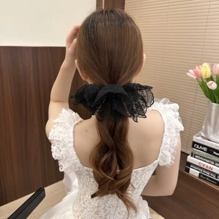 MYPINK 💕 ยางรัดผม โบว์ขาว ดำ เส้นใหญ่ สไตล์เกาหลี