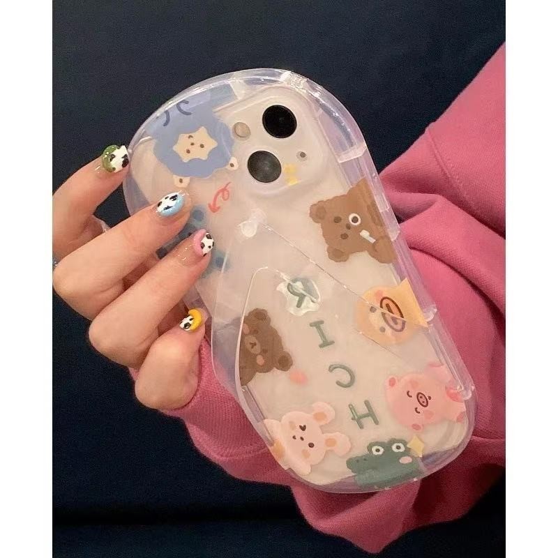 รองเท้าแตะตลกปลอกใสสําหรับ iPhone 17 Air 16 15 14 Plus 13 12 11 Pro Max Rich Animals Soft Case คลุมท