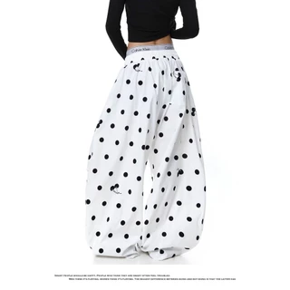 อเมริกัน Polka Dot Cherry พิมพ์สีชมพู Paratrooper กางเกงผู้หญิงกางเกงขากว้างหลวมผู้ชาย