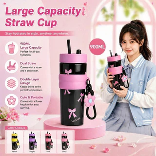 ซื้อ1แถม1 ขวดน้ํา900มล แก้วน้ําเก็บความร้อนและคว ง่ายต่อการพกพา กันรั่ว เหมาะสำหรับเด็ก พลาสติ