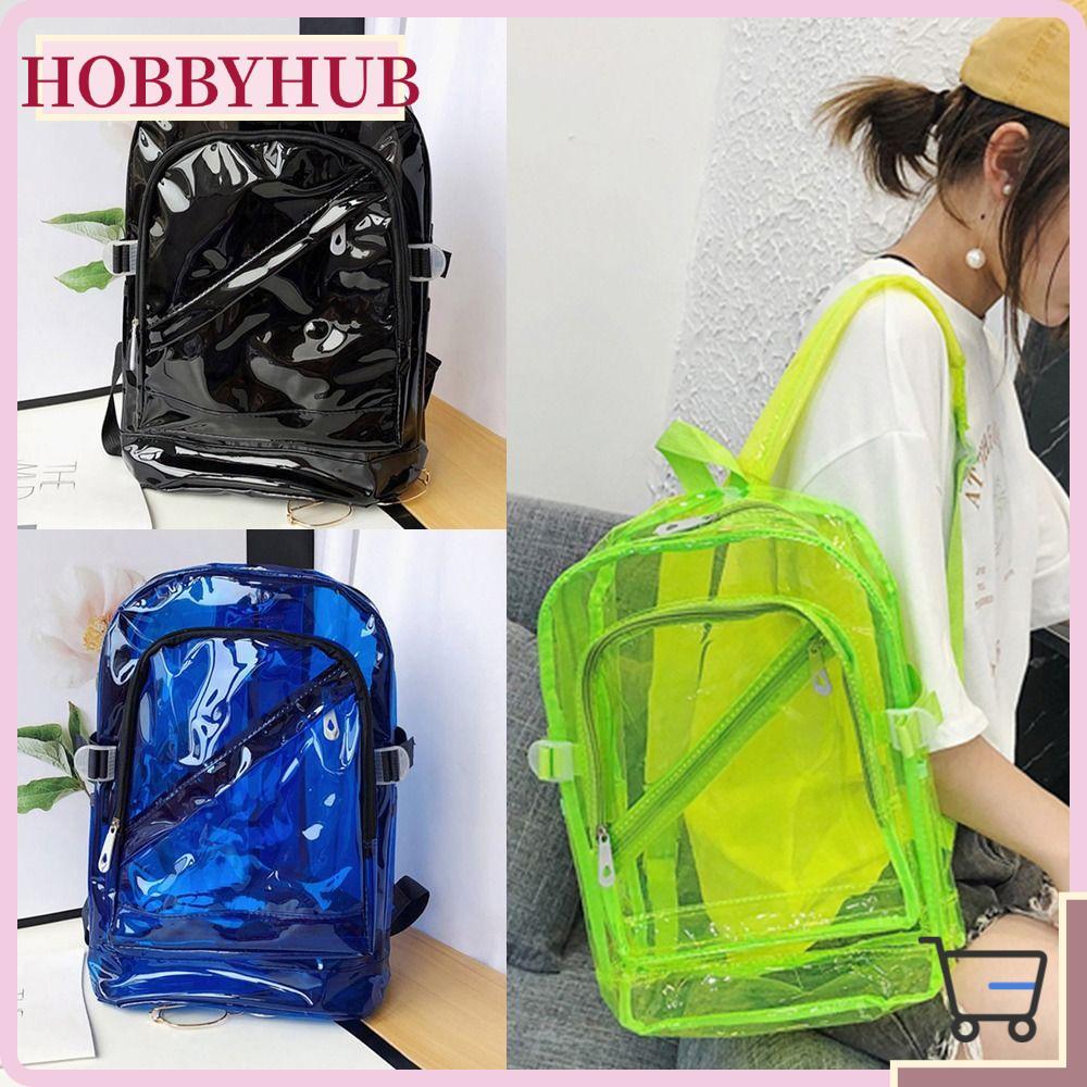 HOBBYHUB กระเป๋าเป้สะพายหลัง PVC โปร่งใส, PVC Candy Color กระเป๋านักเรียน, เวอร์ชั่นเกาหลีของขวัญกระเป๋าเป้สะพายหลังหญิงพลาสติก