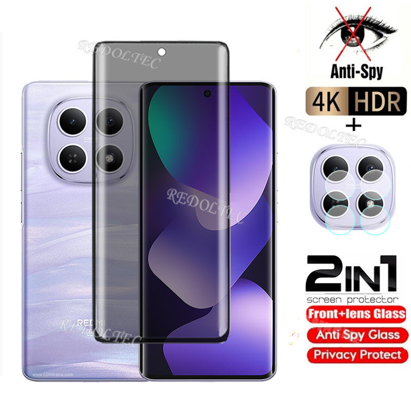 Redmi Note 15 15Pro 15 Pro+ 5G 4Gกระจกนิรภัยโค้งส่วนตัวAnti-Spyคลุมทั้งหมดปกป้องหน้าจอAnti Peek 2in1 ฟิล์มความเป็นส่วนตัว + ตัวป้องกันเลนส์Redmi Note 15 Pro Plus 15Pro