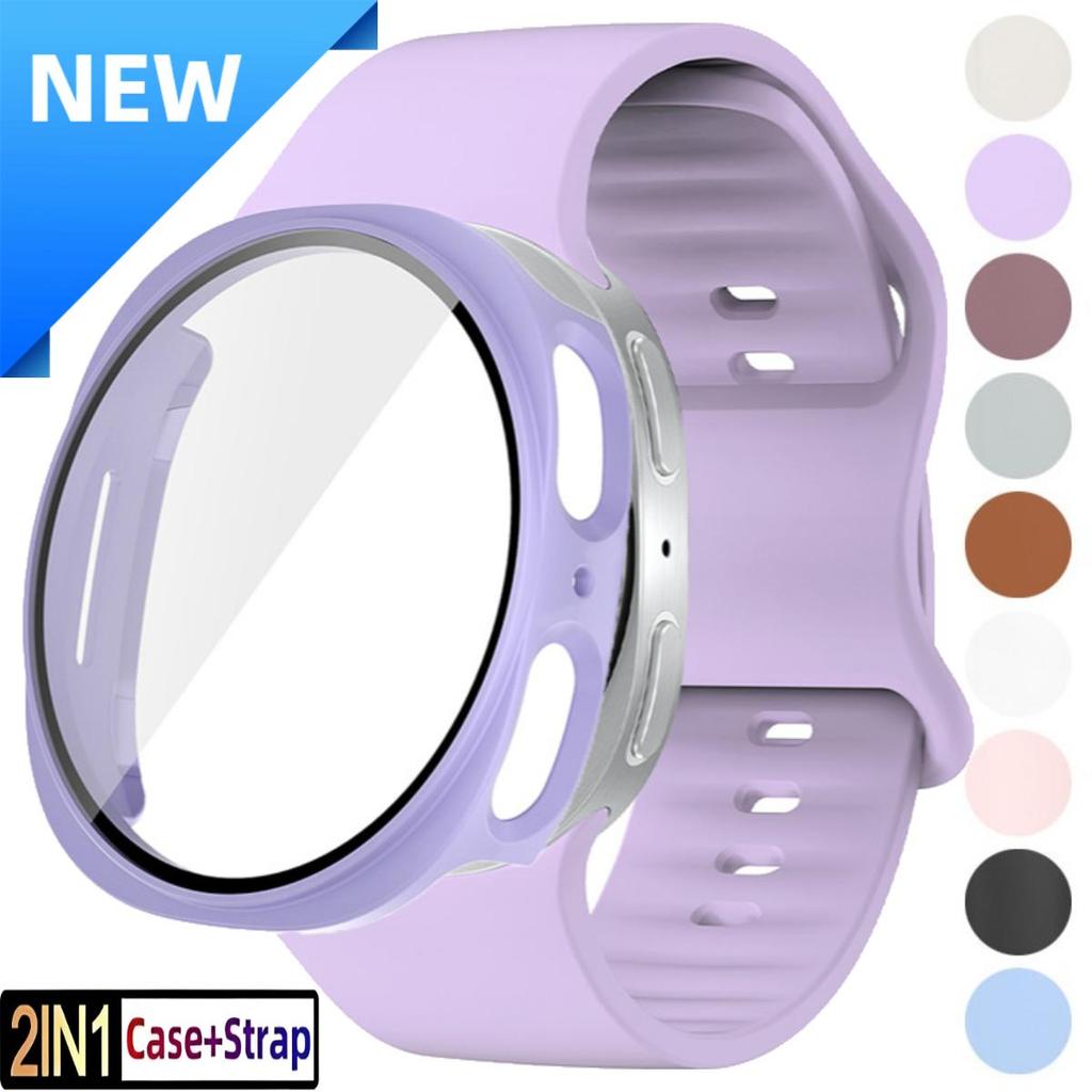 Case + สายซิลิโคนสําหรับ Samsung Galaxy Watch 8 44 มม.40 มม.PC Protecive สําหรับ Galaxy Watch 8 44 40 มม.กีฬา Breathable Band
