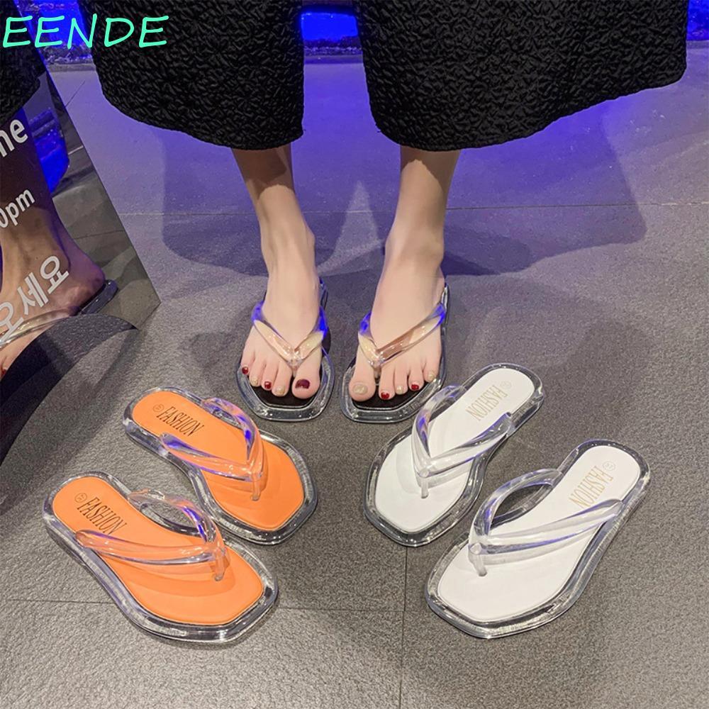 EENDE Flip Flops รองเท้าแตะ,โปร่งใส PVC Flats รองเท้า, Elegant Summer Out Wear Beachwear Platform Fl
