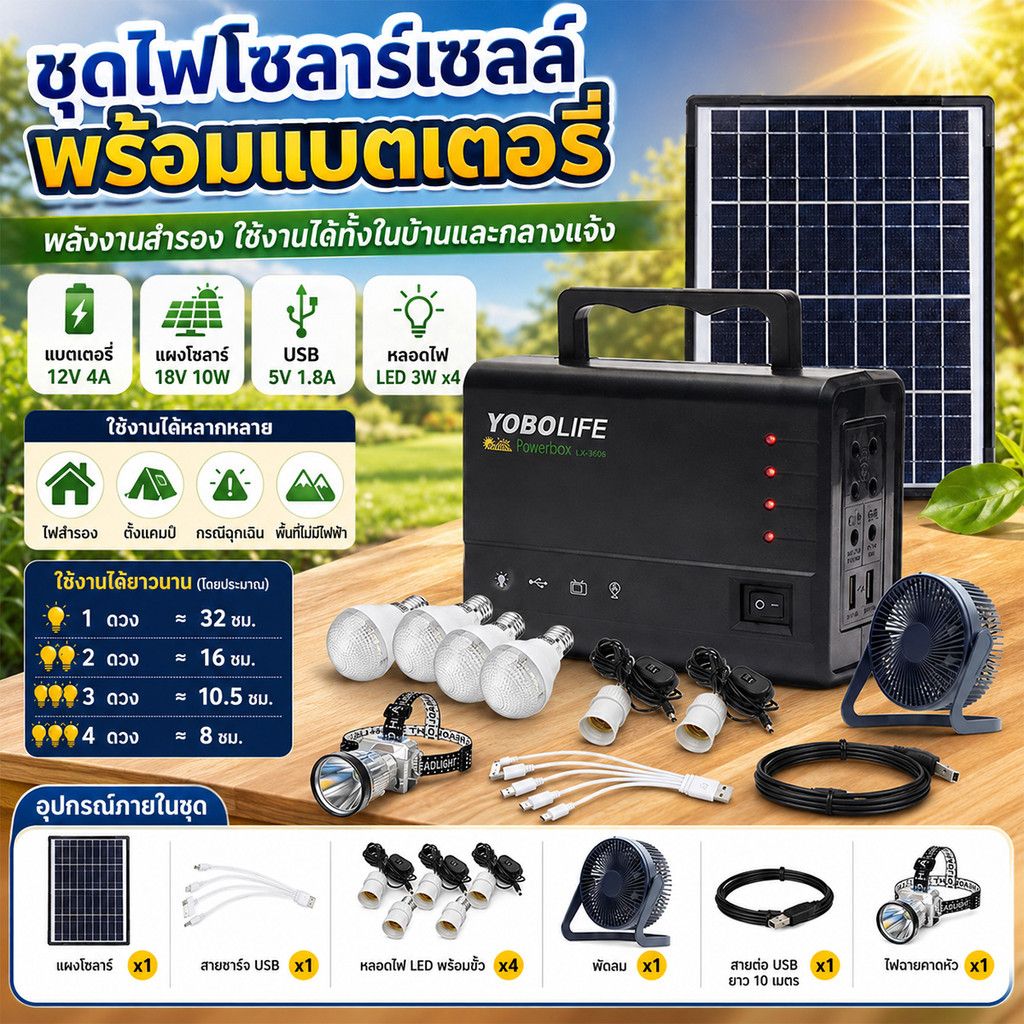Power Station แคมป์ปิ้ง เครื่องพลังงานแสงอาทิตย์ 5000MAH แบตสำรอง ไฟโซล่าเซลล์ Power Box สำหรับกลางแจ้ง