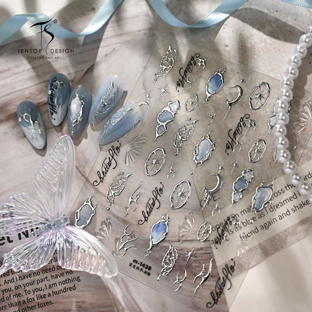 [Meow.Sensei] TENSOR Cold Feeling Moonstone Nails Sticker M-1438 Minimalist High-End Feeling Hot Silver Butterfly Line