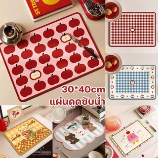 แผ่นดูดซับน้ํา แผ่นรองจาน แผ่นดูดน้ำครัว ลายการ์ตูนน่ารัก PVC กันลื่น แห้งเร็ว ดูดซับน้ําได้ดี