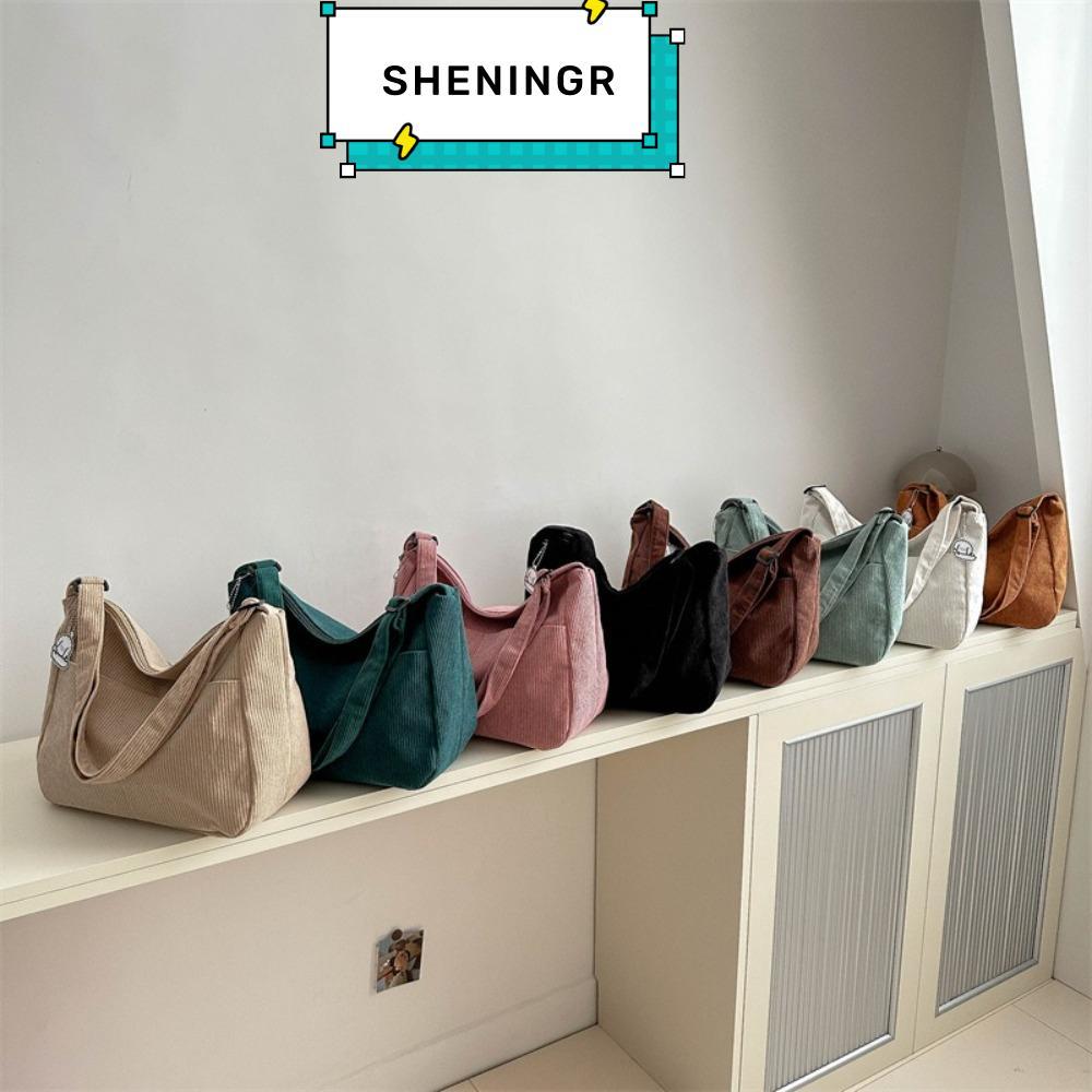 SHENING5R กระเป๋าสะพายไหล่,สีทึบความจุขนาดใหญ่กระเป๋าสะพายข้างพร้อมจี้ผ้าลูกฟูกผู้หญิงกระเป๋าMessenger