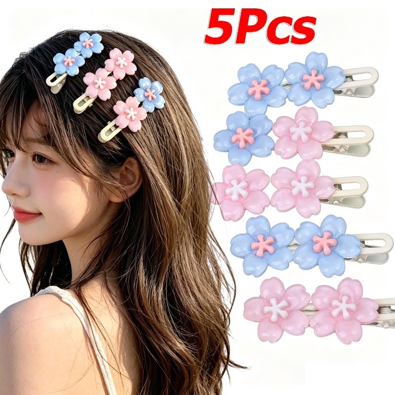 1/3/5 ชิ้น Sweet Cherry ผู้หญิง Hairpins เครื่องประดับผม / ดอกไม้สีชมพูและสีน้ําเงิน Beak Girl กิ๊บติดผม